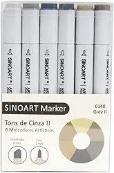 Sinoart Marcador Artístico Marker, 6 Tons de Cinza II, Pacote de 1