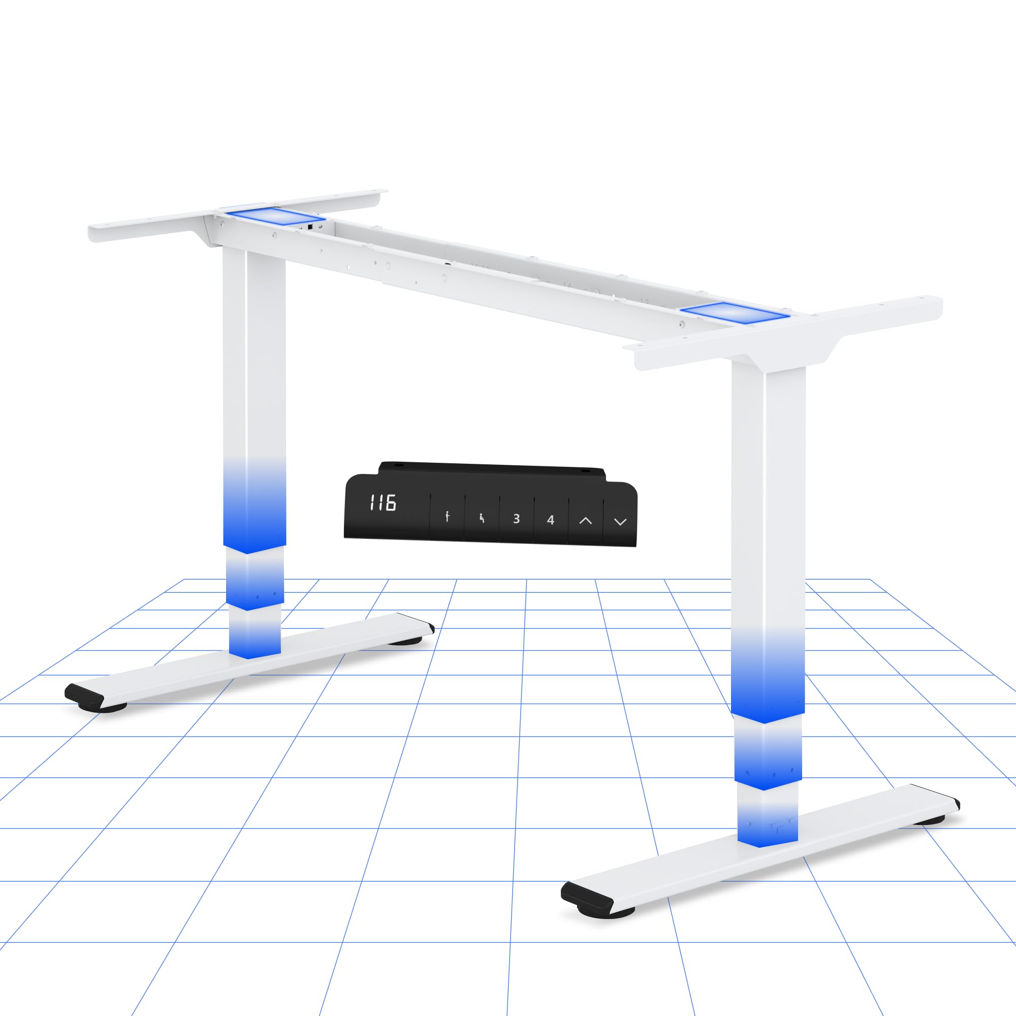FLEXISPOT Telaio da tavolo regolabile in altezza, doppio motore e gambe a 3 livelli, scrivania regolabile in altezza, telaio con indicatore di altezza LED, 4 spazi di archiviazione e protezione contro