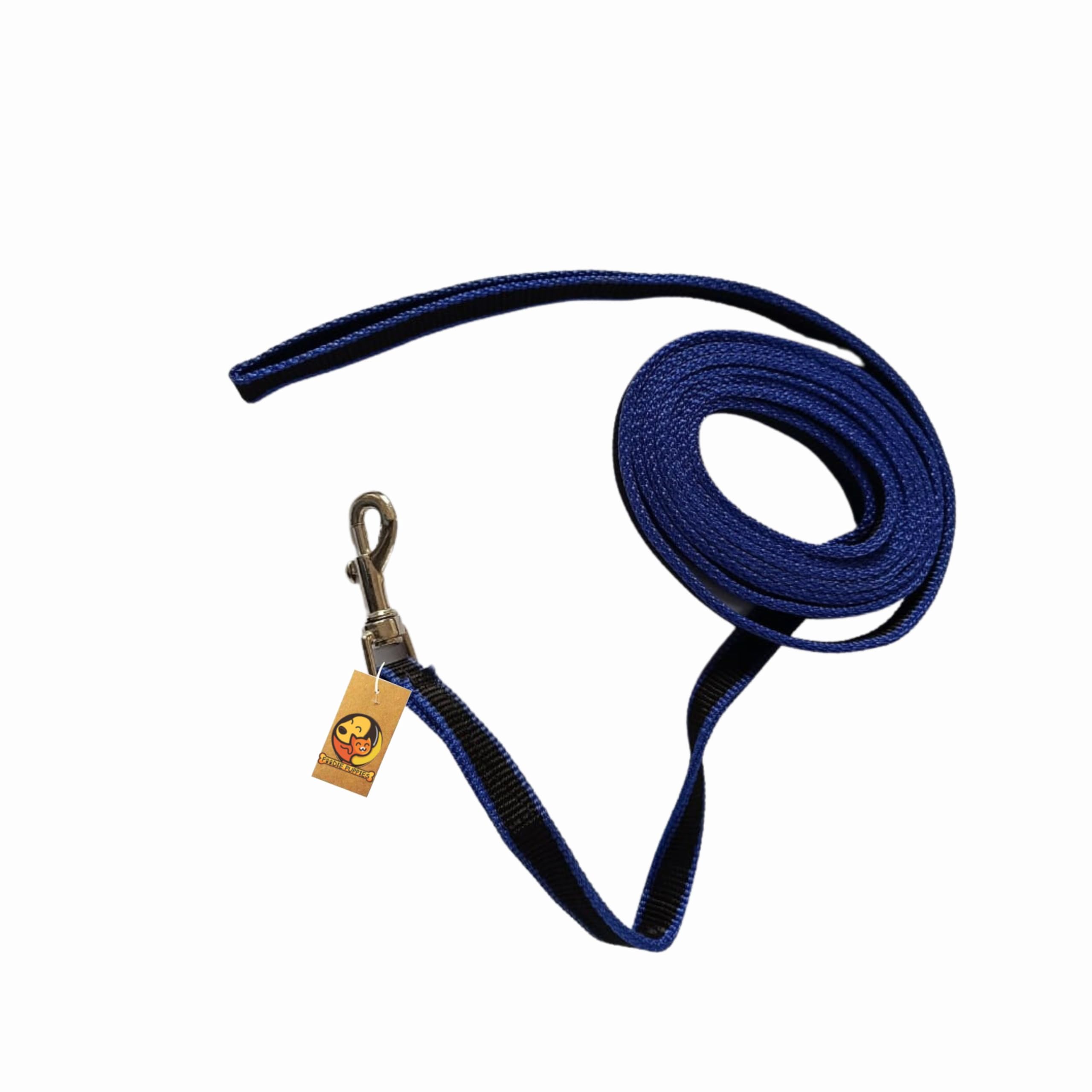 Foodie Puppies Strong Comfortable Hold Nylon Webbing Long Training Leash for Dogs with Strong Brass Hook (BlackBlue, 0.75 Inch, 10Ft)