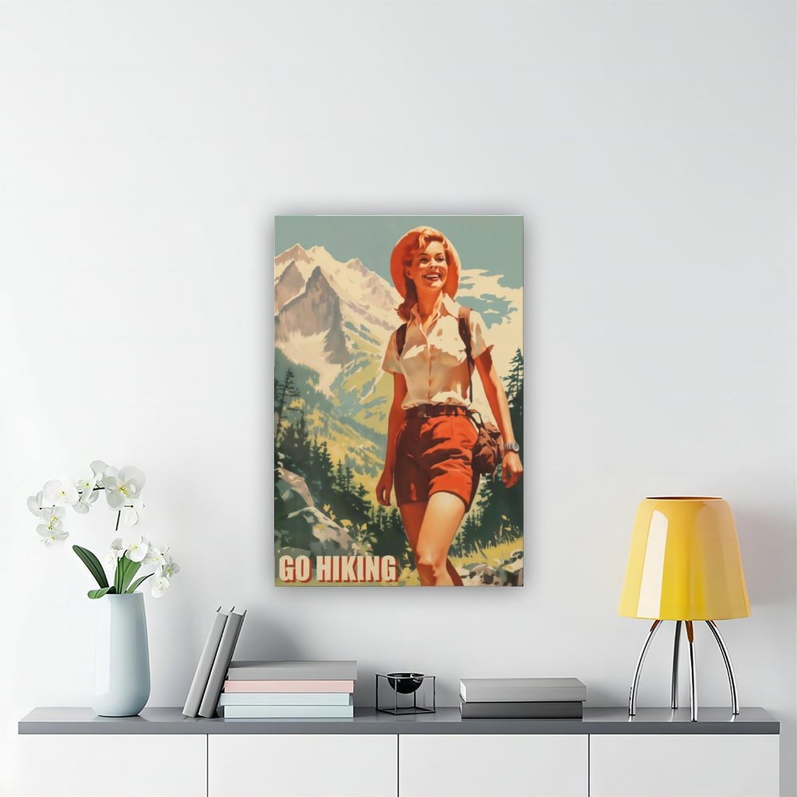 WJWART Wander-Poster im 60er-Jahre-Stil, Vintage, Camping, Leinwand, Schlafzimmer, Dekoration, Landschaftsdekoration, Geschenk, 50 x 75 cm