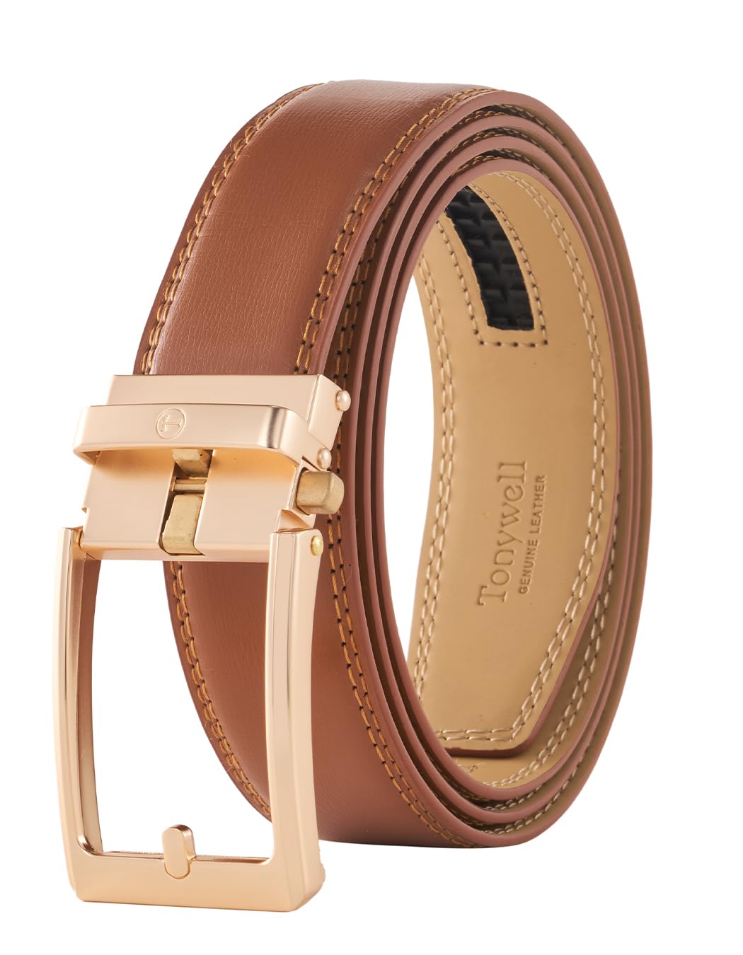 Tonywell Men's Leather Ratchet Belt, 1 3/8" Adjustable Dress Belt, Trim to Fit