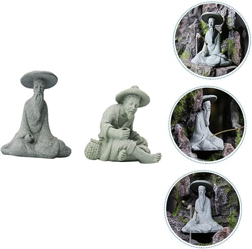 Miniatura 9 de 2 mini figuras de pescador de piedra arenisca china sentado pesca jardín estatua adorno para pecera micro paisaje bonsái hadas jardín decoraciones
