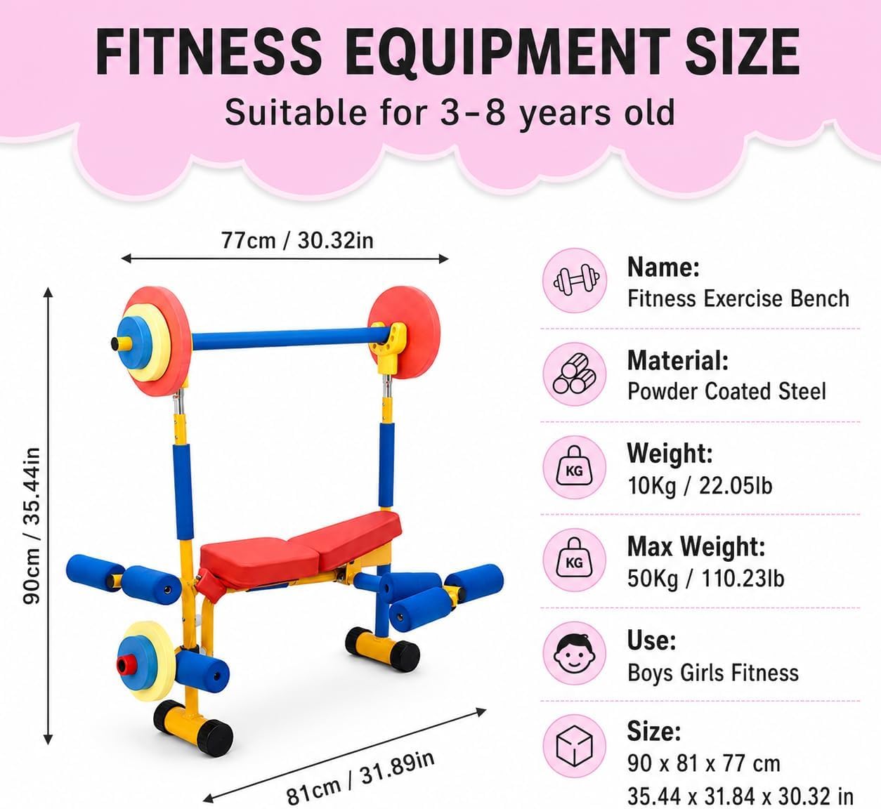 Juego de banco de pesas para niños de 3 a 8 años, equipo de ejercicio para interiores y exteriores, juego activo