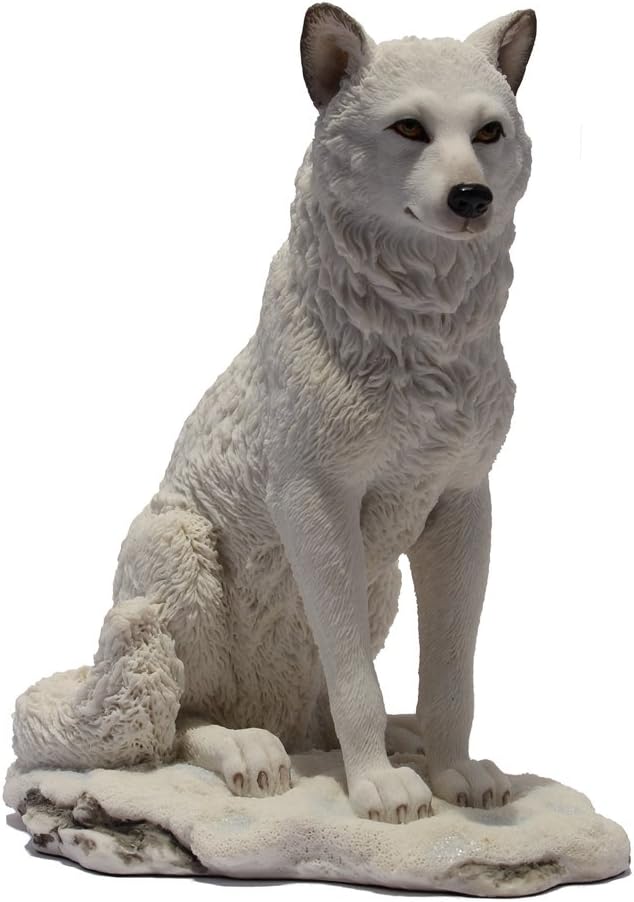 US 7.75 Inch Wolf Sitting in Snow Decorative Statue Figurine, White