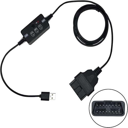 JEUCLEL Conector OBD II para vehículo alimentado por USB, ahorro de memoria con zumbador, cable de fuente de alimentación de emergencia ECU para