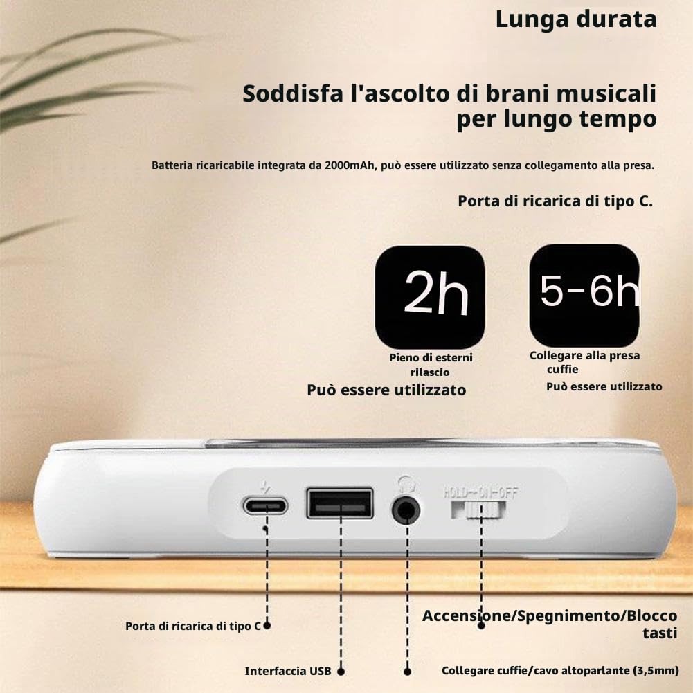 Lettore CD portatile con Bluetooth, piccoli lettori CD Hi-Fi con altoparlante, riproduttore compatto per auto/studio/viaggi, con cavo USB-C e auricolari (nero)