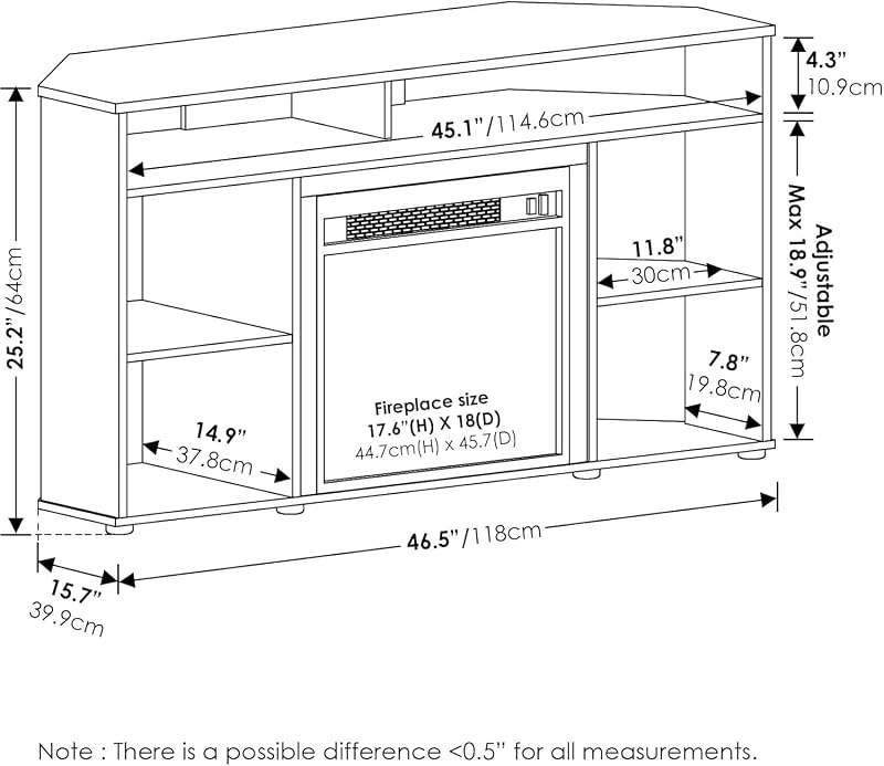 HomeStock Electric Fireplace TV Stand - Corner Entertainment Center for TVs up to 55 Inch White/Corner with Top Shelf image 2