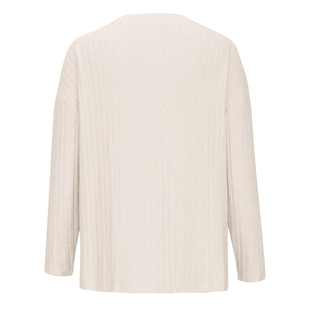 トップス L'Appartement WIDE RIB CREW NECK KNIT Boxy Crew Neck Dropped Shoulder Plated Ribbed Knit Sweater