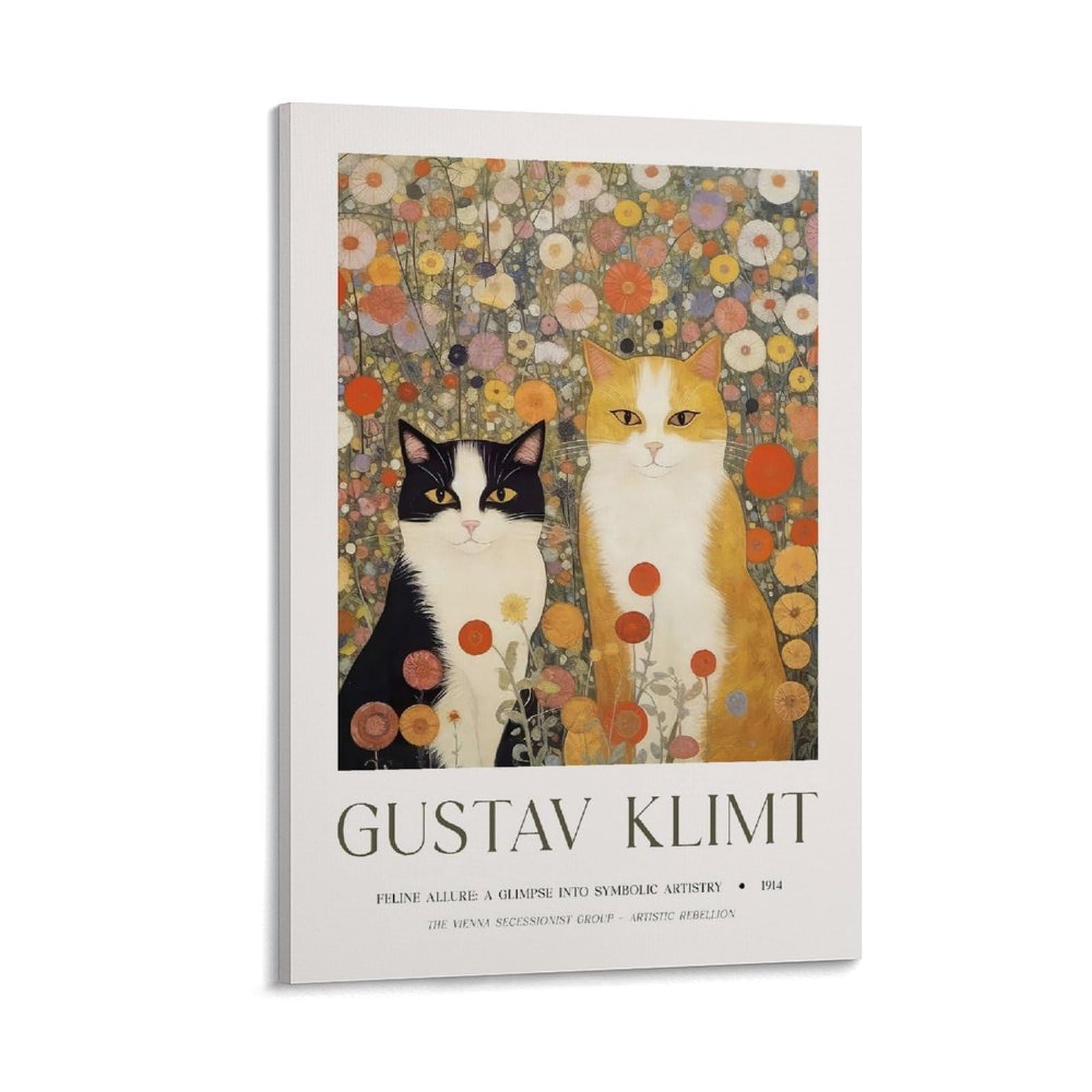 Gustav Klimt Ginger Cat Poster Black Cat Flower Wall Art Poster For Room Aesthetic Canvas Wall Art Bedroom Decor 08x12inch(20x30cm)