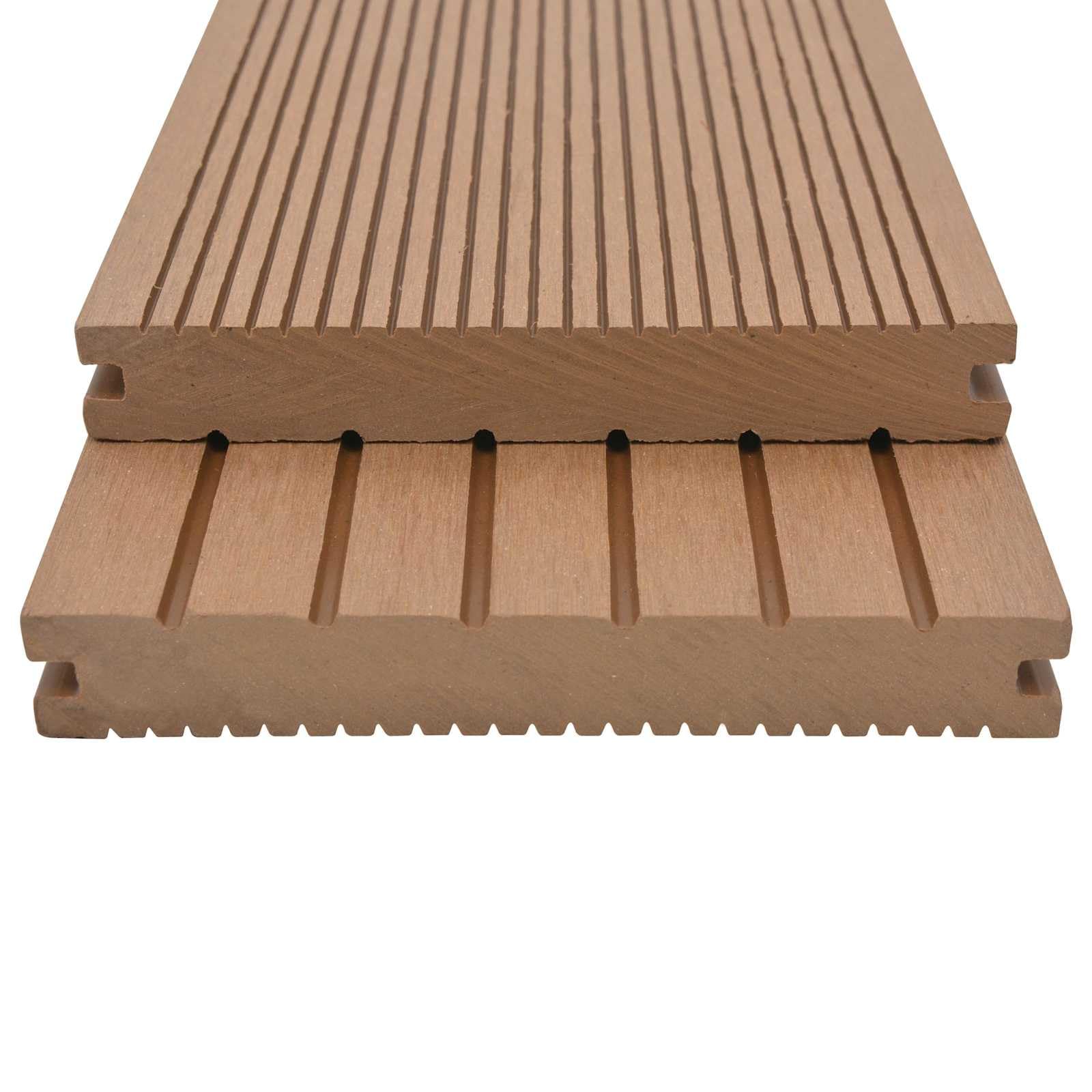 Zestaw desek tarasowych WPC o wyglądzie drewna tekowego, 220 x 14 x 2 cm, 6 desek wraz z materiałem do mocowania do ogrodu, na taras i balkon