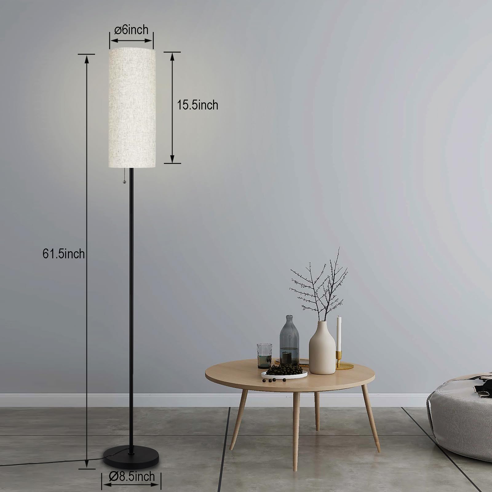 Lámpara de pie para sala de estar, lámparas de pie modernas con pantalla, lámpara alta minimalista con interruptor de cadena para sala de estar, bombilla LED incluida (pantalla beige) 3