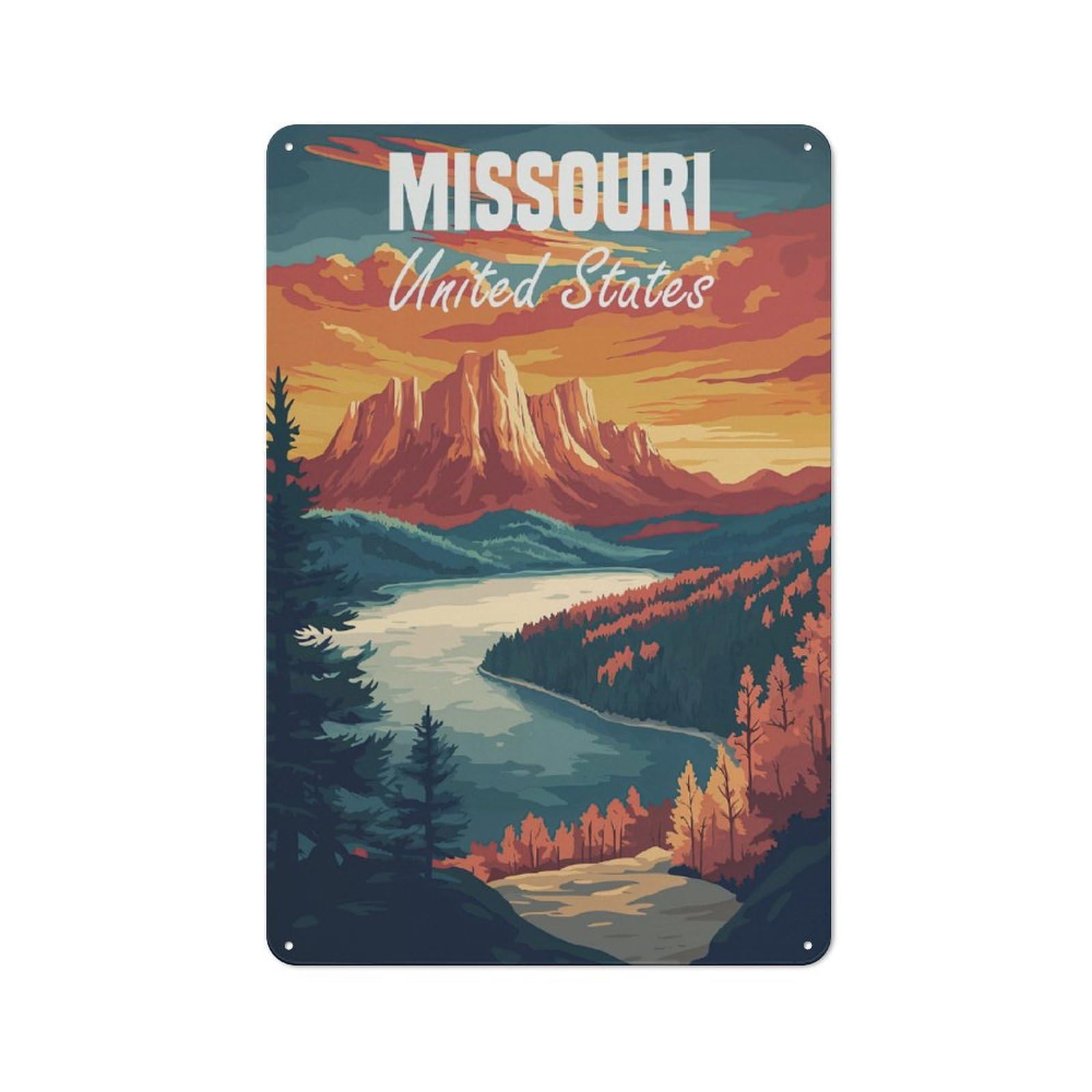 Junmoney Missouri Landscape 30X20cm Rustic Metal Sign With For Guest Room Or Hallway, For Vintage Wall Decor Fans, For Metal Sign Collectors
