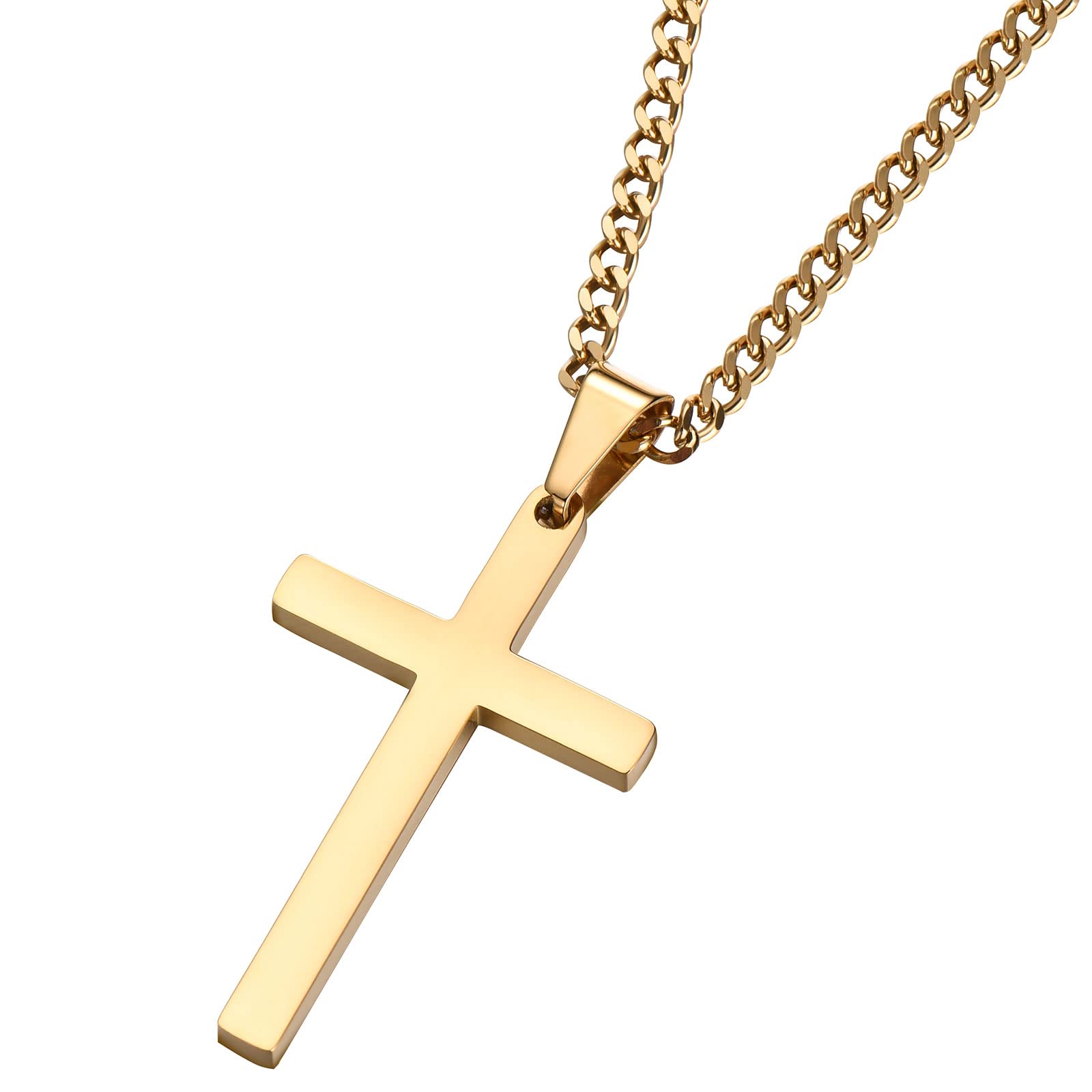 Cross Necklace Men - Cross Pendant Stainless Steel Cross Necklace for Women, Simple Men Necklace Silver /Gold /Black Figaro Curb Chain (45/55+ 5cm), Christmas Birthady Religious Gifts for Boy Girls