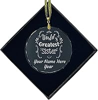 Vista 9 de LaserGram Personalized Glass Christmas Ornament, World's Greatest Sister, Custom Laser Engraved Gift Idea (Diamond Shape)
