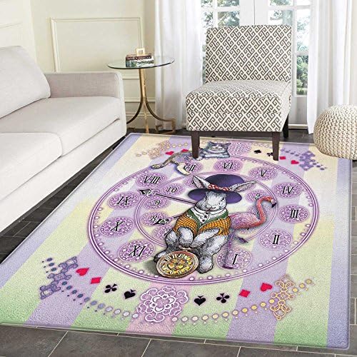 Animal Area Rug Carpet Alice in Wonderland Rabbit and Cat Fiction Story Novel Child Display Story Living Dining Room Bedroom Hallway Office Carpet 3'x4' Lilac Pale Yellow