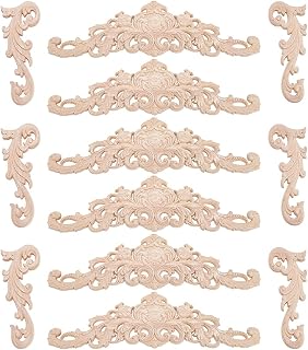 16Pcs Wood Appliques Decorative and Onlays, Wooden Carved Corner Unpainted Carving Decals Decorative Appliques for Cabinet Door Bed Wardrobe Furniture Dresser Wall DIY Project, 2 Sizes