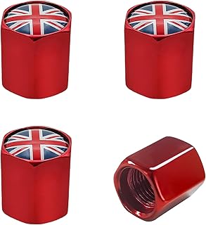 4 PCS Car Tire Valve Stem Caps, British National Flag Zinc Alloy Wheel Valve Cover, Wear Resistant England Flag Air Cap Tire Styling Decoration for Cars Trucks SUVs (Red)