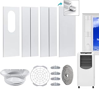 2023 Upgraded Universal Portable Air Conditioner Window Vent Kit for 5.1 & 5.9 Inch Exhaust Hose, Adjustable AC Window Seal Kit with Coulper & Filter for Sliding Horizontal & Vertical Windows