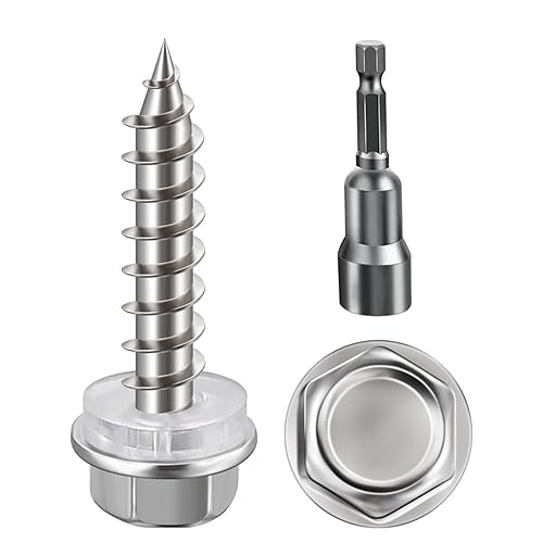 Miniatura 10 de Tornillos autorroscantes #10 x 5 pulgadas para madera 410 acero inoxidable cabeza hexagonal roscado rápido