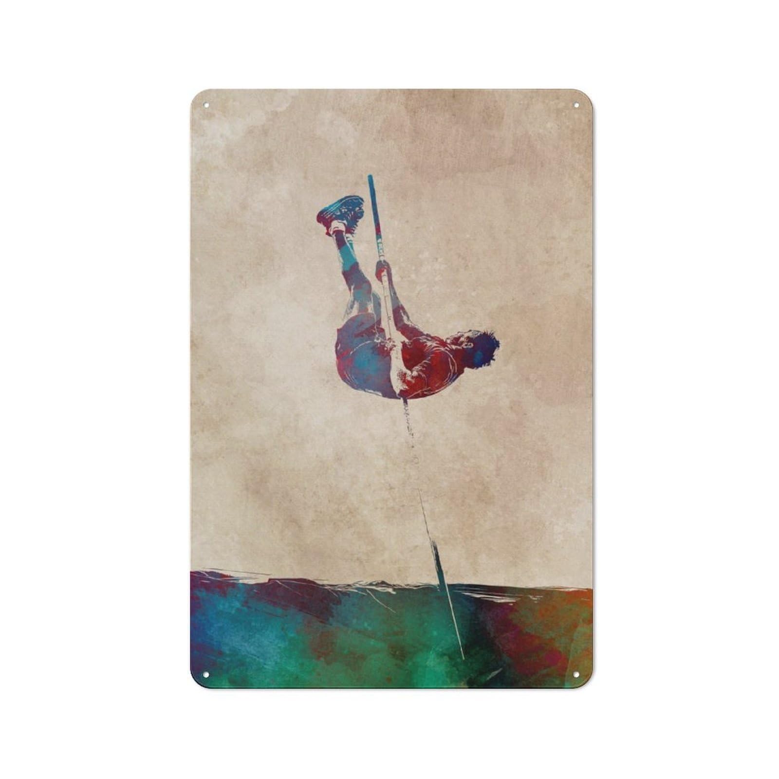 Junmoney Pole Vault Watercolor Art Metal Sign 30X20cm With For Garage Wall, Vintage Decor, Winter Wall Decor For People Furnishing A Garage