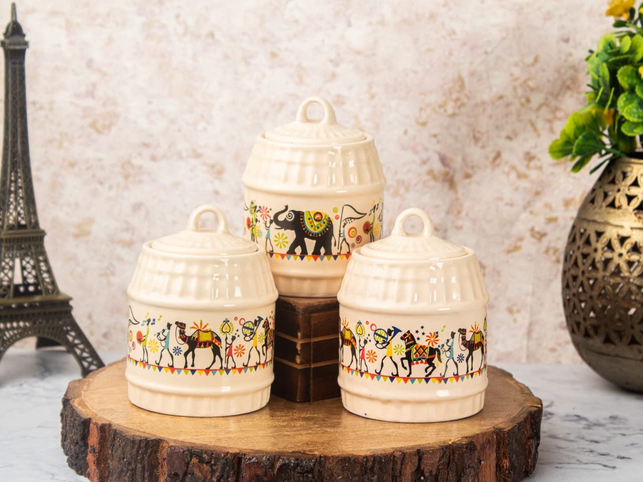 TMF Elephant print Pickle Jar Set With Pickle Lid For Dinning Table set