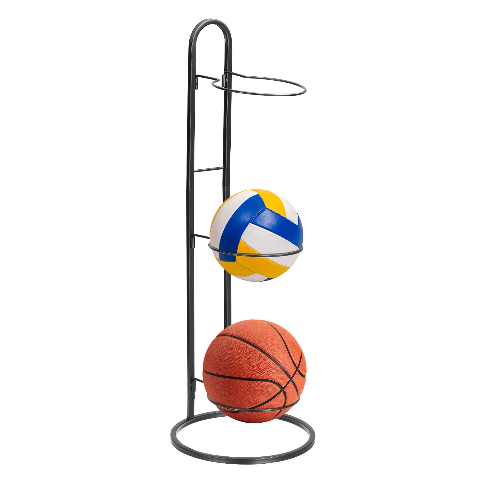 sourcing map Basketball Ball Storage Rack, 3 Tier Sports Equipment Storage Organizer Removable Vertical Display Stand for Volleyball Football Basketball Badminton