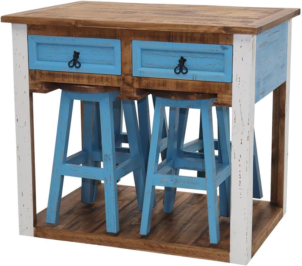 Island Table with 4 Stools (Coral Breeze) (Kitchen Island Table with 4 Chair Stools)