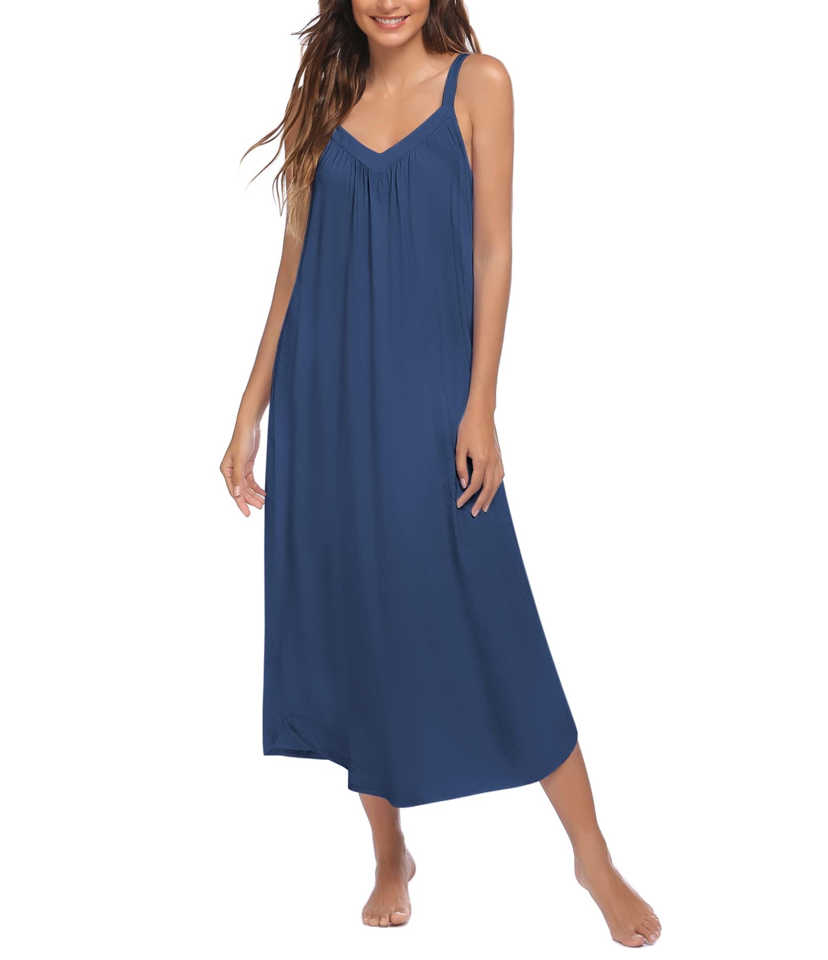 Ekouaer nachthemd voor dames, tweedelig sleepshirt met korte mouwen, nachtkleding, licht slaapshirt, 2-pack, S-XXL, blauw paars., L