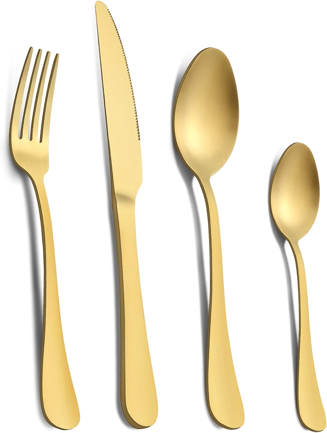 Cutlery Set, Pleafind Matte Gold Cutlery Set for 4, 16 Piece Silverware