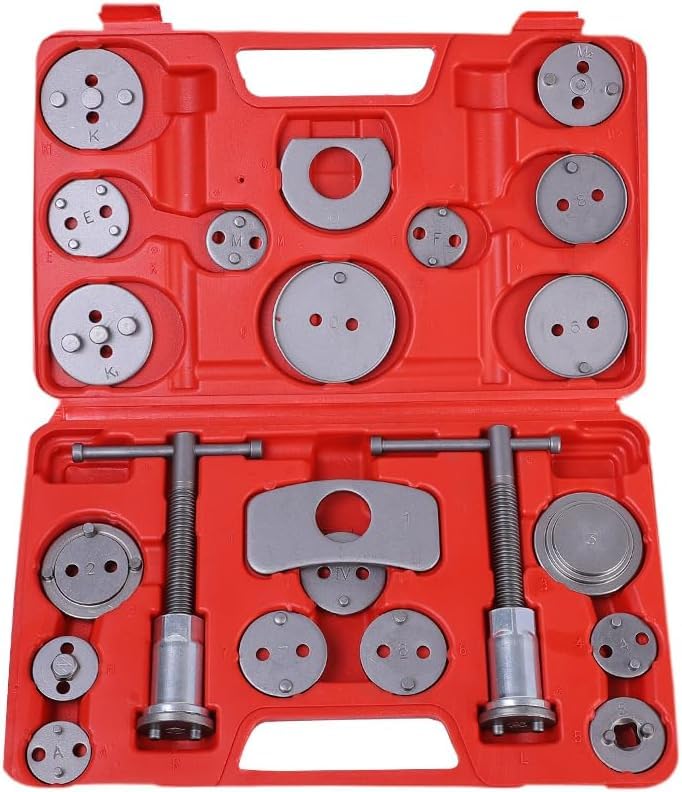 Hetkrishi Disc Brake Caliper Compression Tool 22pc Professional Piston Compressor Tool Set for Automotive Brake Pad Replacement (Red)-image-14