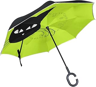 grande ombrello invertito ombrello antivento doppio strato Reversed ombrello pieghevole per auto pioggia esterni, c-shaped manico ombrello Black Cat verde ombrello