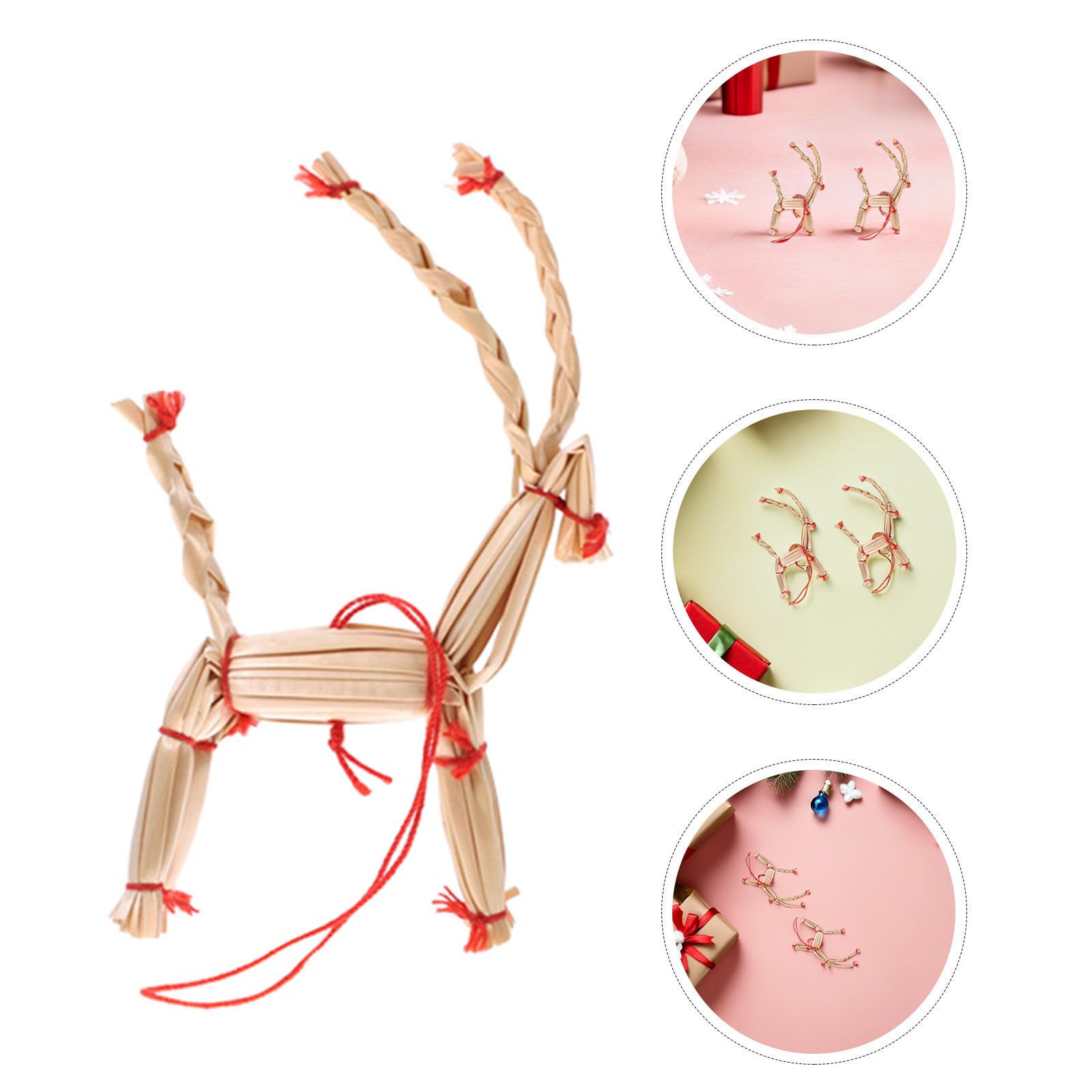 TOYANDONA 60 Stück Stroh Rentier Hängedekoration für Weihnachten, | Skandinavischer Baumschmuck, Leicht und Wiederverwendbar, für Party und Draußen, Landhausstil, Boho