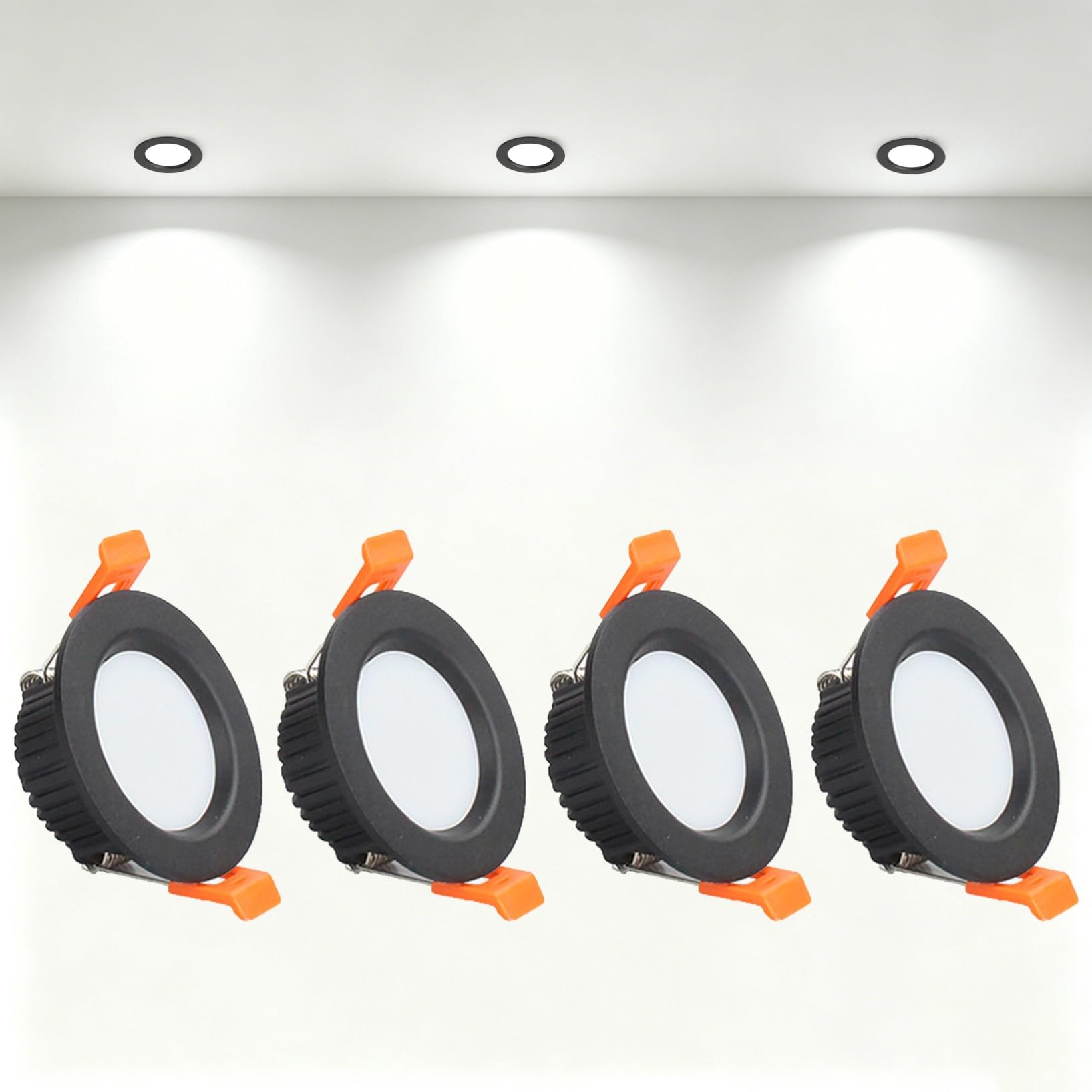 VOGHMOLD 3W Ultra Slim LED Downlight Recessed Ceiling Light 2 inch, 6000K Spot Lights Black Aluminum Trim, Cut Φ50-55mm, AC110-240V Panel Lighting for Office Hallway Closet, 4 Pack