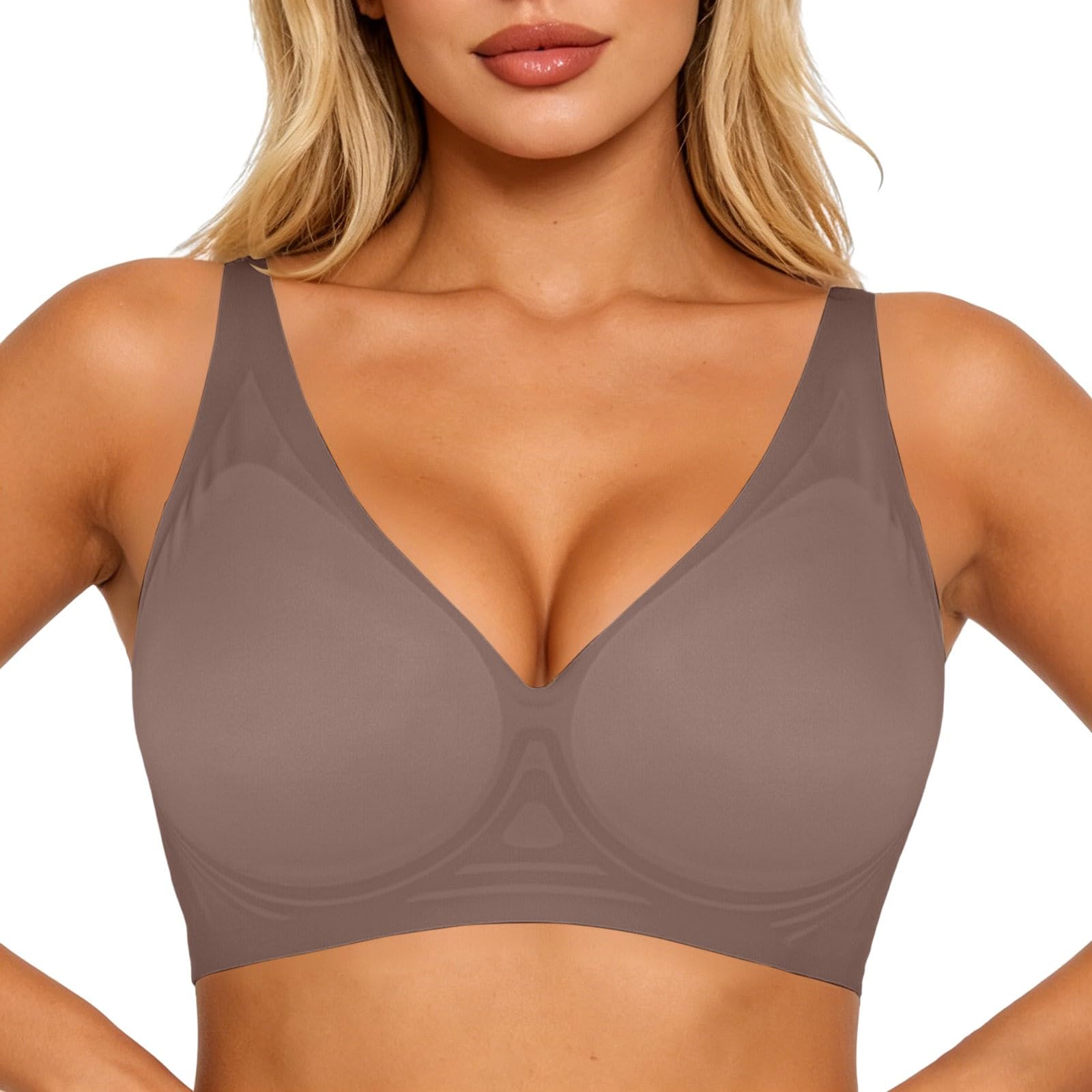 Jelly Bras for Women Deep V Wireless Push Up Leopard Bra Lift Supportive Full Coverage No Underwire Seamless Jelly Bras Plunge Bralette Comfort Adjustable Straps Everyday T-Shirt Shapecurve Bra — view 8