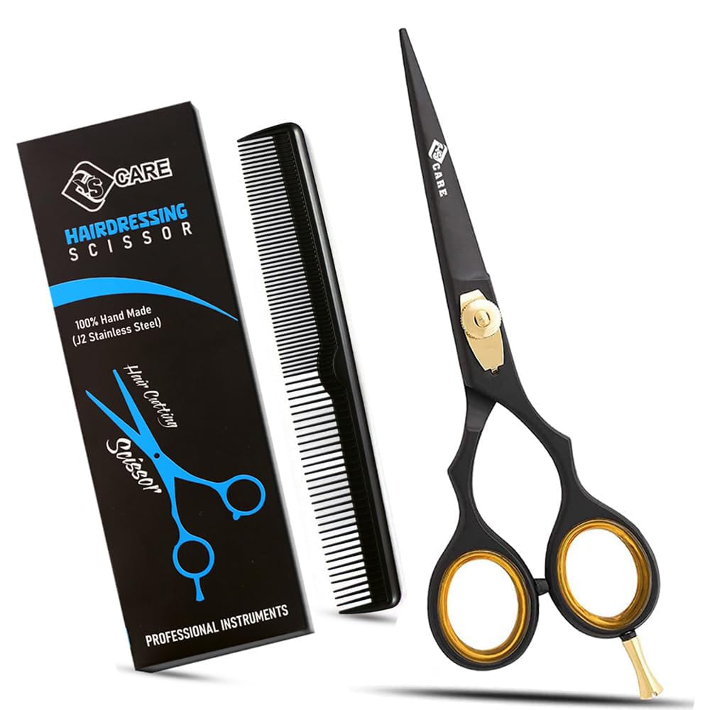 Yscare Men's Black Professional Hairdressing Scissors – Stainless Steel Barber Hair Cutting Shears With Adjustable Screw – Salon & Home Use For Wo & Children