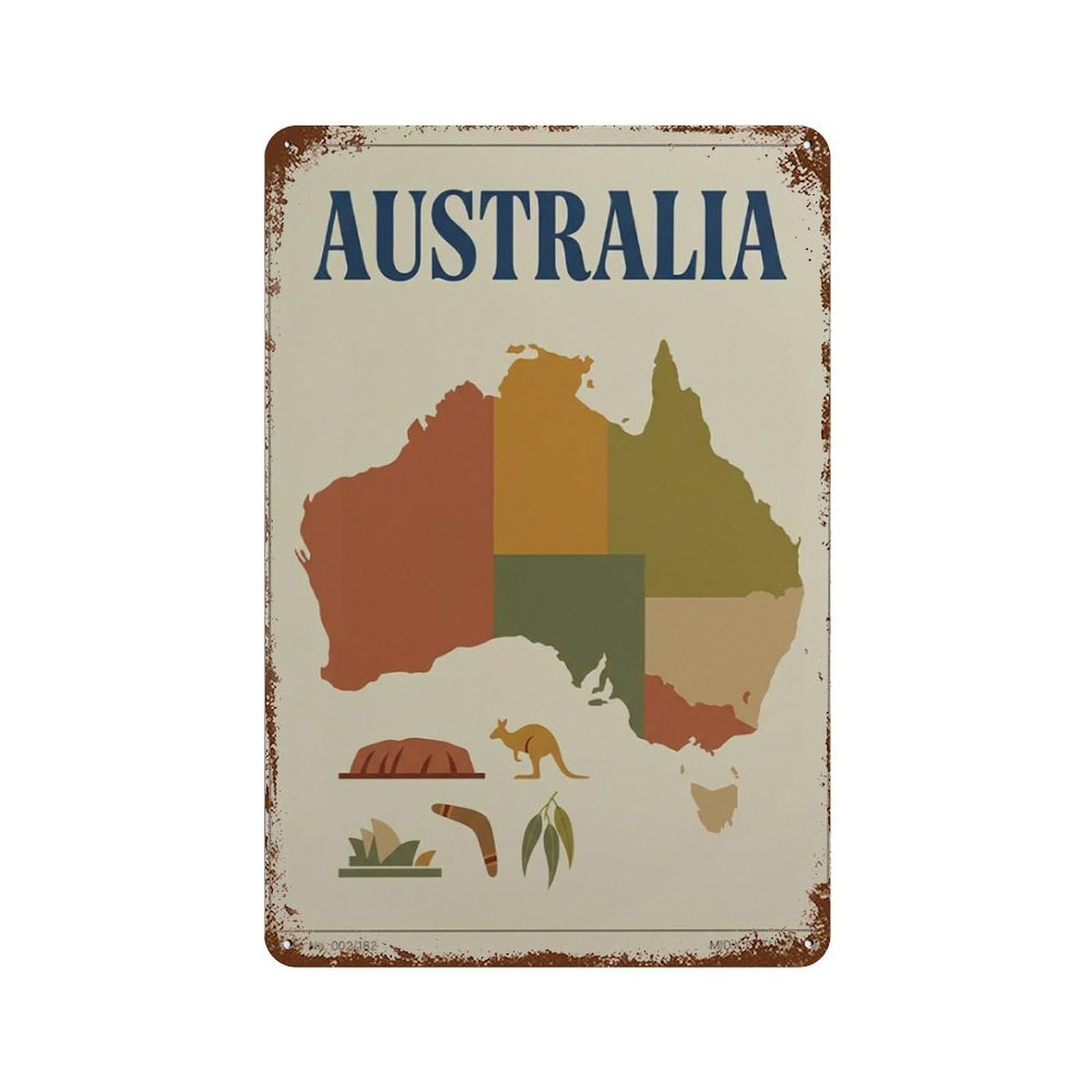 xiaoxiaoshen Australia Travel Map Coastal Wave Retro Country Ocean Inspired Work Wall Decor Art Metal Tin Poster Modern Home Decor Art Home Bar Shop Decorations Vintage Sign 30x20cm