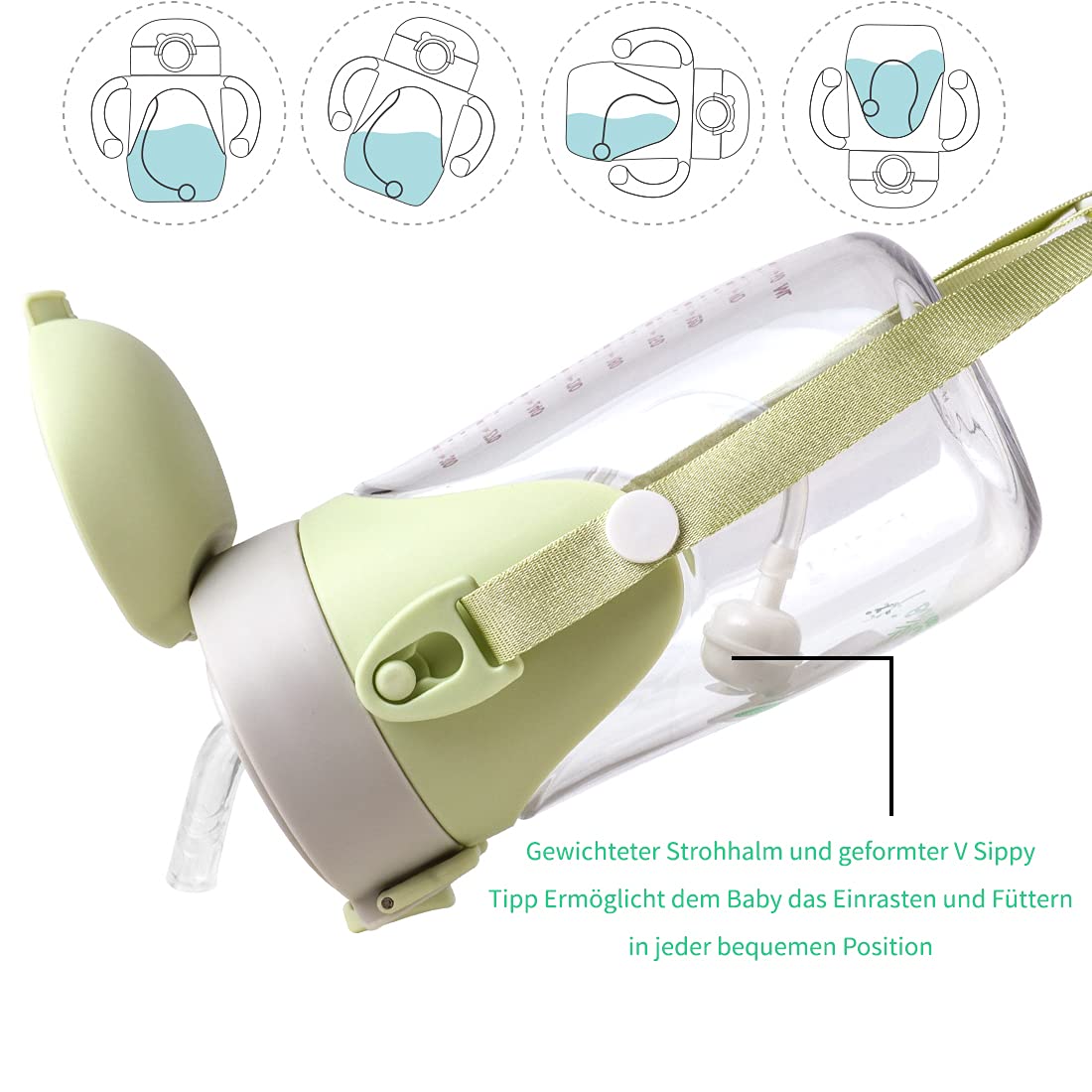 Bunnytoo 400 ml Training Cup,1 Bicchiere Antigoccia Bambini,con Beccuccio Ergonomico in Silicone,Una Tazza 6+Mesi per Imparare a Bere,Tazza Starter Cup Con Cinghie e Beccuccio,senza BPA-Verde