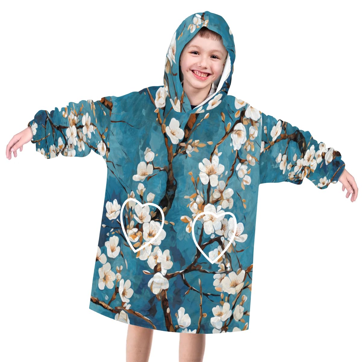 Pardick Wearable Blanket Hoodie for Kids, Graffiti Cherry Fleece Sweatshirt Blanket Oversized Blanket Sweatshirt with Pocket Flannel Warm Hooded Blanket 6-10 Year Old Girl Boy Gift, One Size