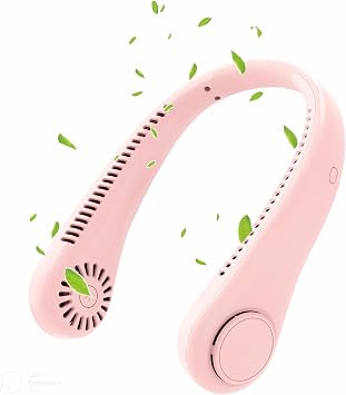 The Best Portable Neck Fan | Hands Free Bladeless Fan | USB Rechargeable Battery Wearable Personal Fan | Leafless Cooling Necklace Design | Women, Men & Kids PINK