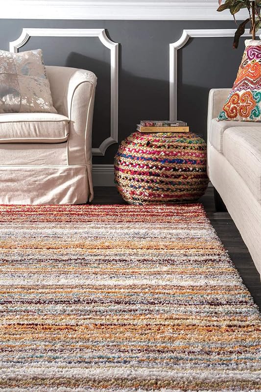 Image of RUG ERA Shaggy Carpet for Living Room 7X10 FEET Fluffy Rug for Bedroom Floor Modern Non-Slip Floor Mat & Galicha for Home Decor | Cozy Area Carpet (Luxury RED)