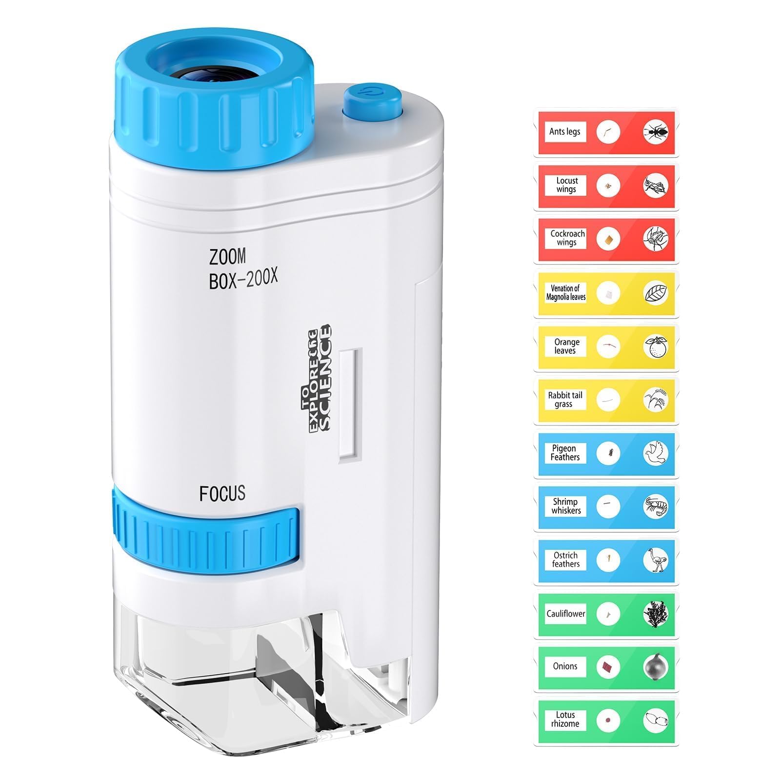 GlasFlength 80x-200x Taschenmikroskop Kinder, LED Mikroskop für Kinder mit 12 Objektträgern LED-Licht Microscope for Kids Handheld Mikroskope für Studenten Schule Biologie-Unterricht