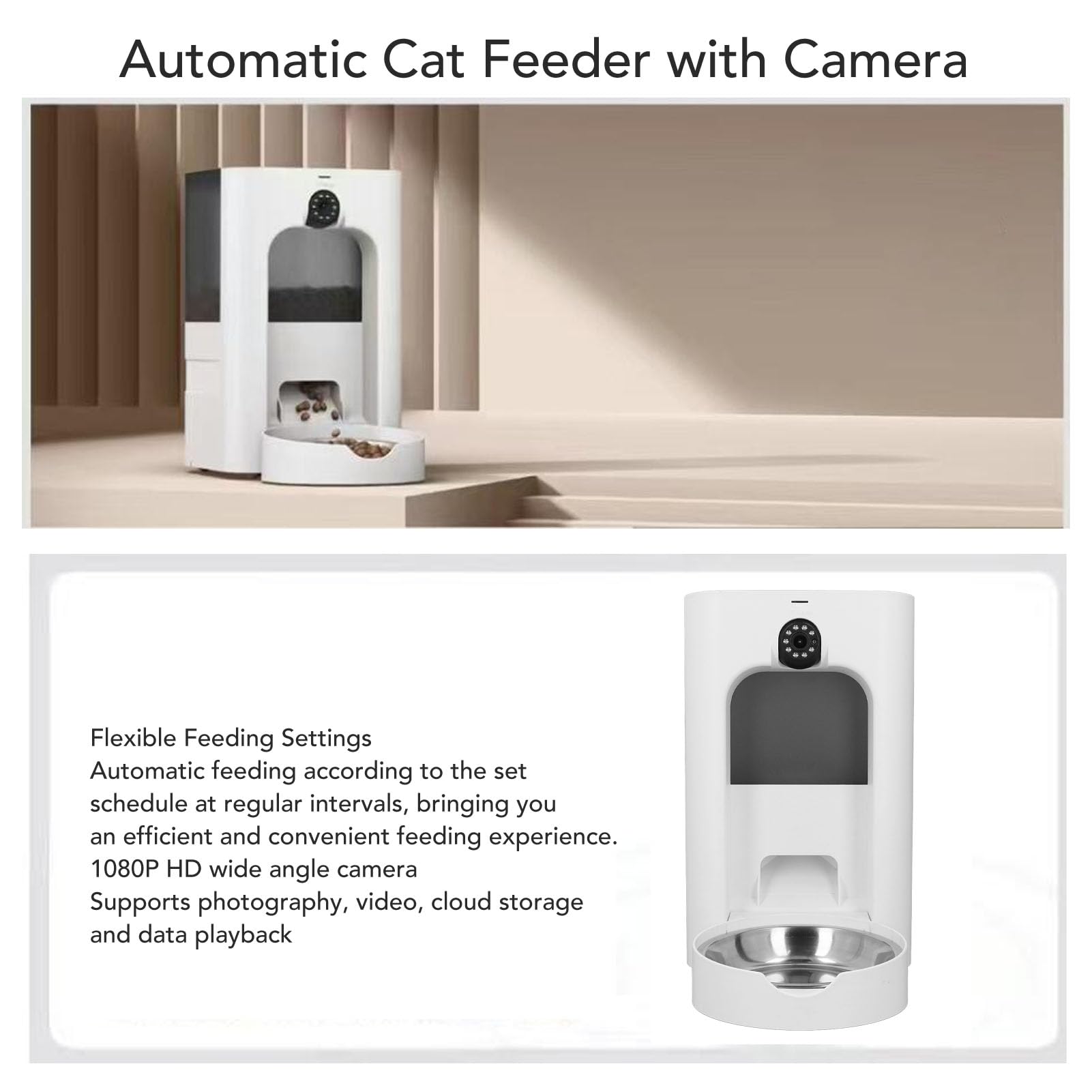 Mangiatoia Automatica per Animali Domestici con Fotocamera, Video HD 1080P, Mangiatoia per Cani Gatto WiFi 2.4G 5G, Controllo APP, per Gatti e Cani di Piccola Taglia (Spina