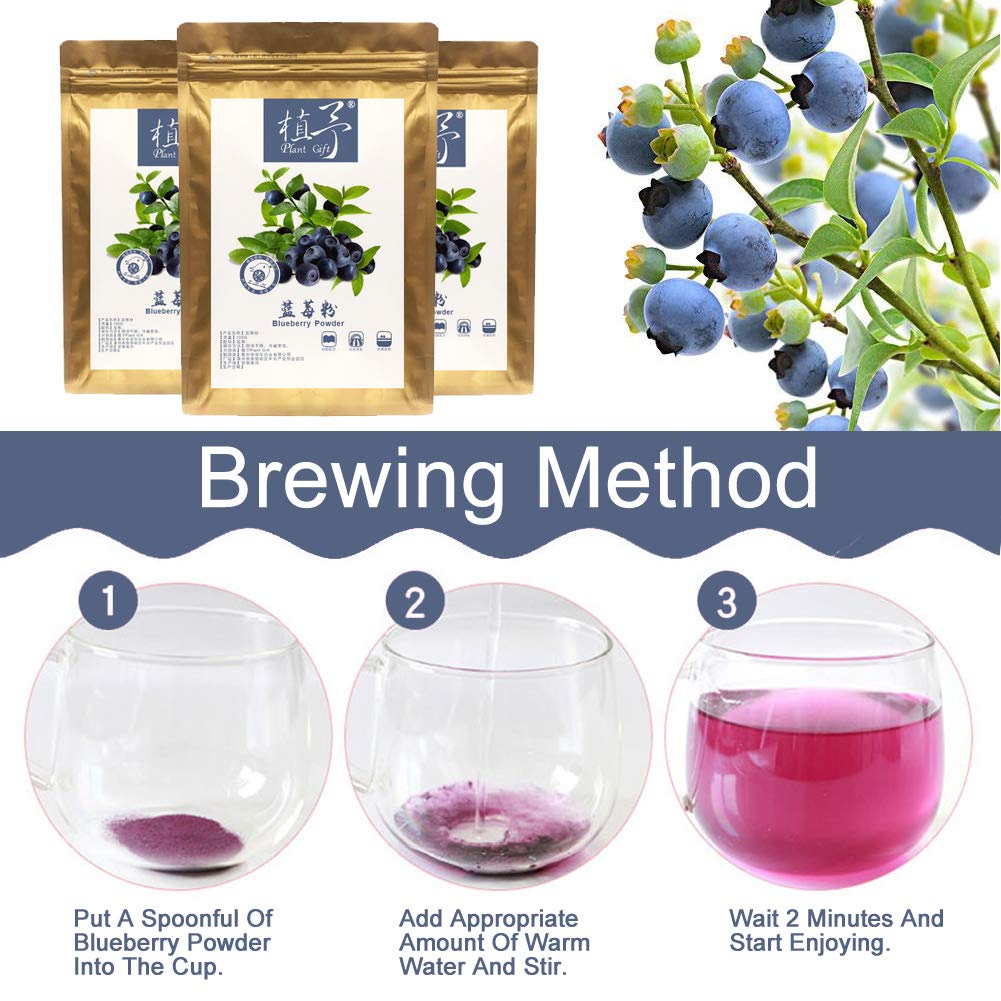 Plant Gift Blueberry Powder 蓝莓粉, 100% polvere di mirtilli congelati, estratto di bacche blu, materiale della miscela di pancake di mirtilli, polvere di sostituzione del pasto 100g/3.52oz