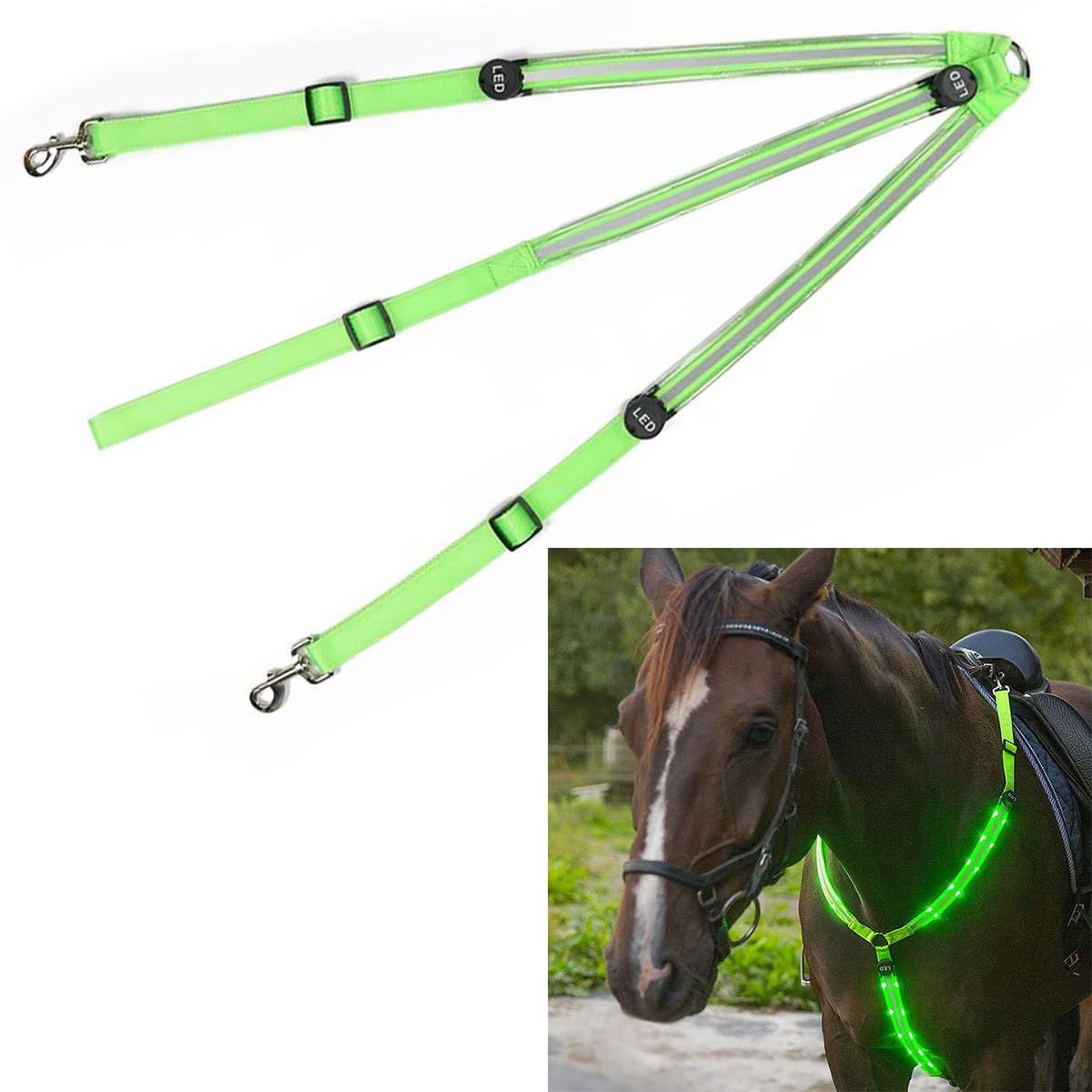 BININBOX LED Pferdegeschirr Verstellbar Luminous Horse Vorderzeug Brustgurt für Pferde für den Pferdesport