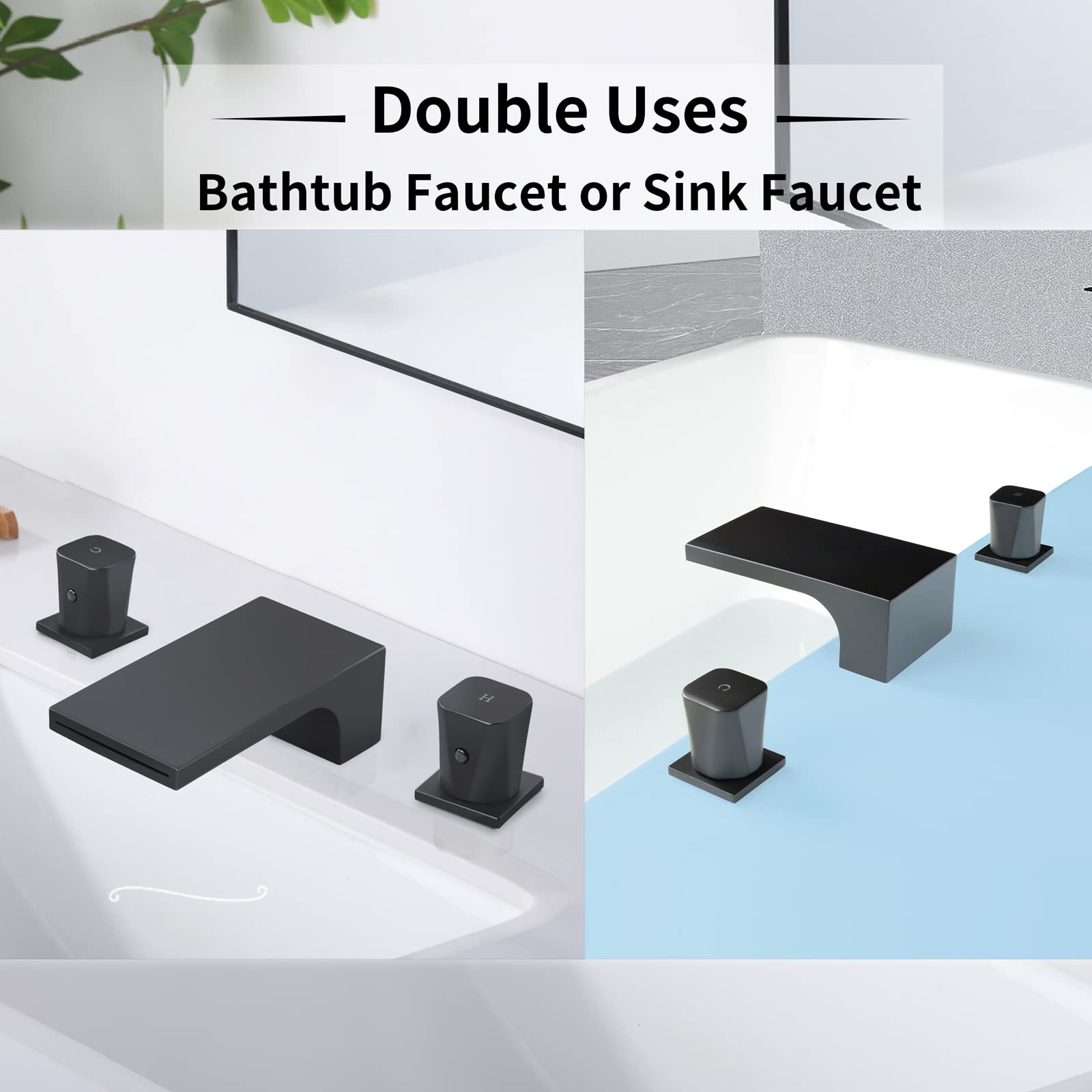 KAPHOME Roman Tub Faucet 2 Handle Waterfall Deck Mount Bathtub Faucet 3 Holes Widespread Tub Filler Faucet With Valve Matte Black,3Y3MK