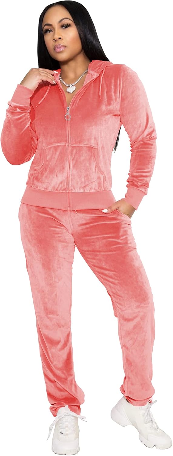 Women's Velour Tracksuit Set Casual Piece Outfit Kuwait Ubuy