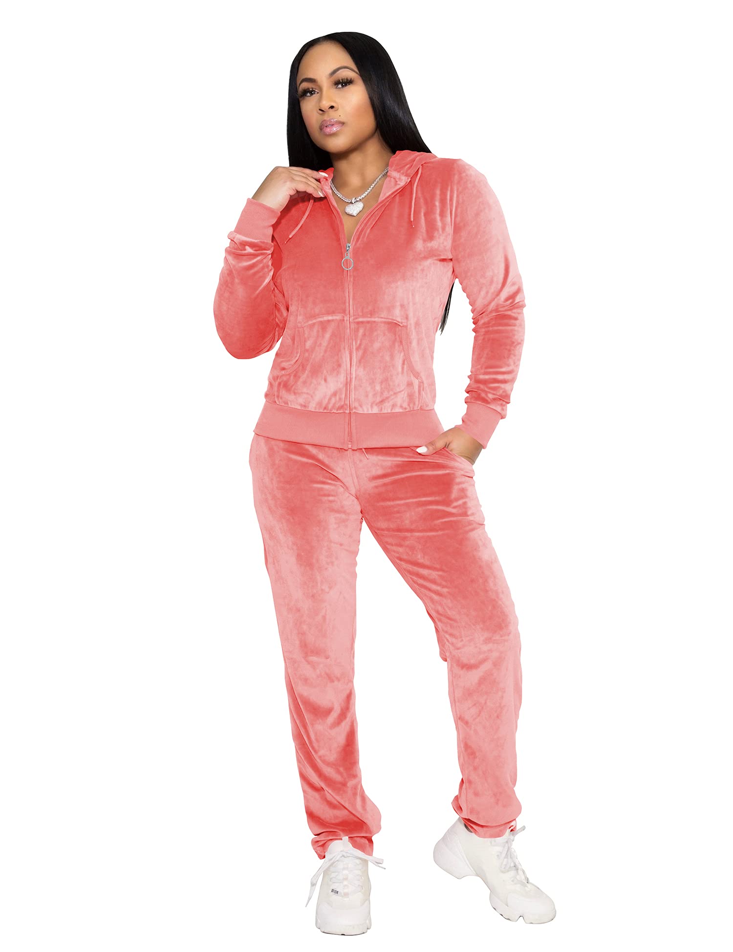 Womens Velour Sweatsuits Velvet Tracksuit Piece Outfits Casual