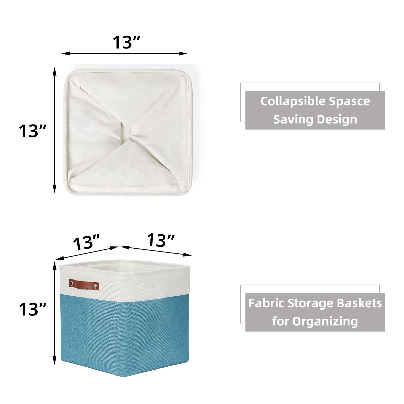 HNZIGE Aufbewahrungskörbe aus Stoff, 33 cm, würfelförmige Aufbewahrungskörbe mit Griffen (4 Stück), Schrank, Kinderzimmer (blaugrünweiß)