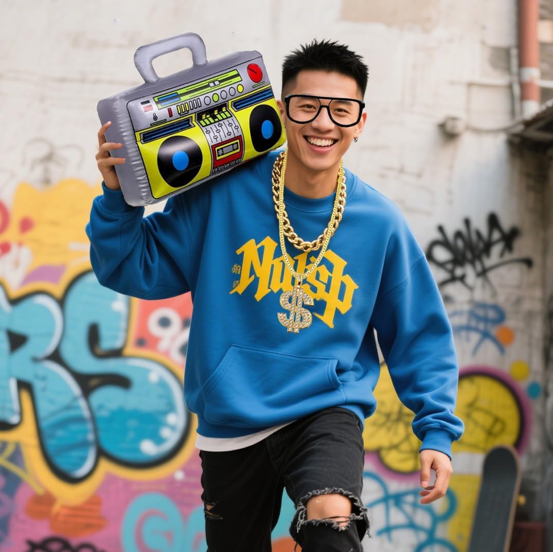 80s 90s Hip Hop Costume Outfit Kit for Men Women, Rapper Fake Gold Dollar Sign Jewelry image 2