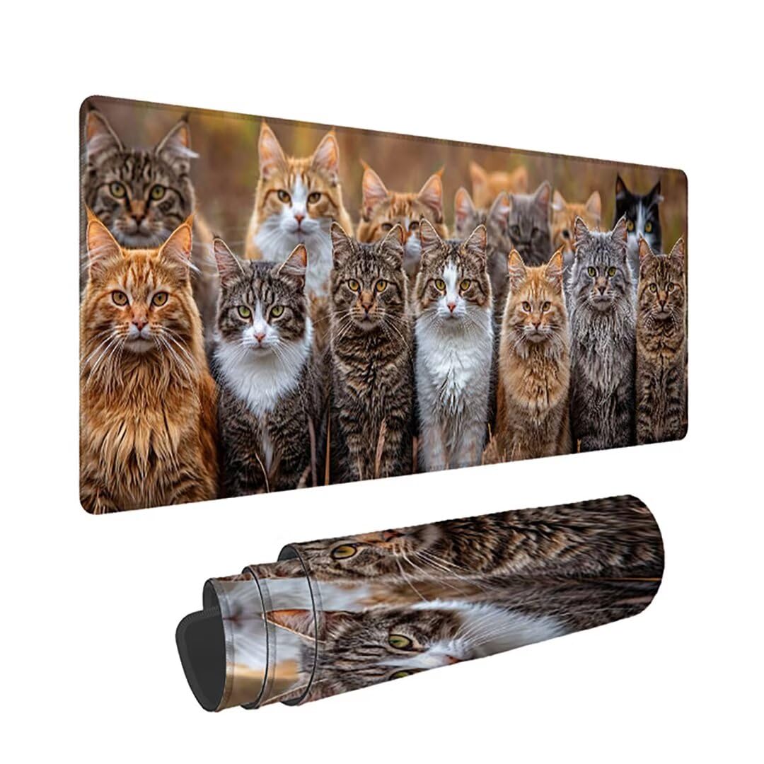 Podkładka pod mysz do gier XXL - 1400x600x3mm - Duża antypoślizgowa podkładka pod klawiaturę dla kota z przeszytymi krawędziami, zwierzęta duża podkładka pod mysz do gier do biura i domu, poprawia